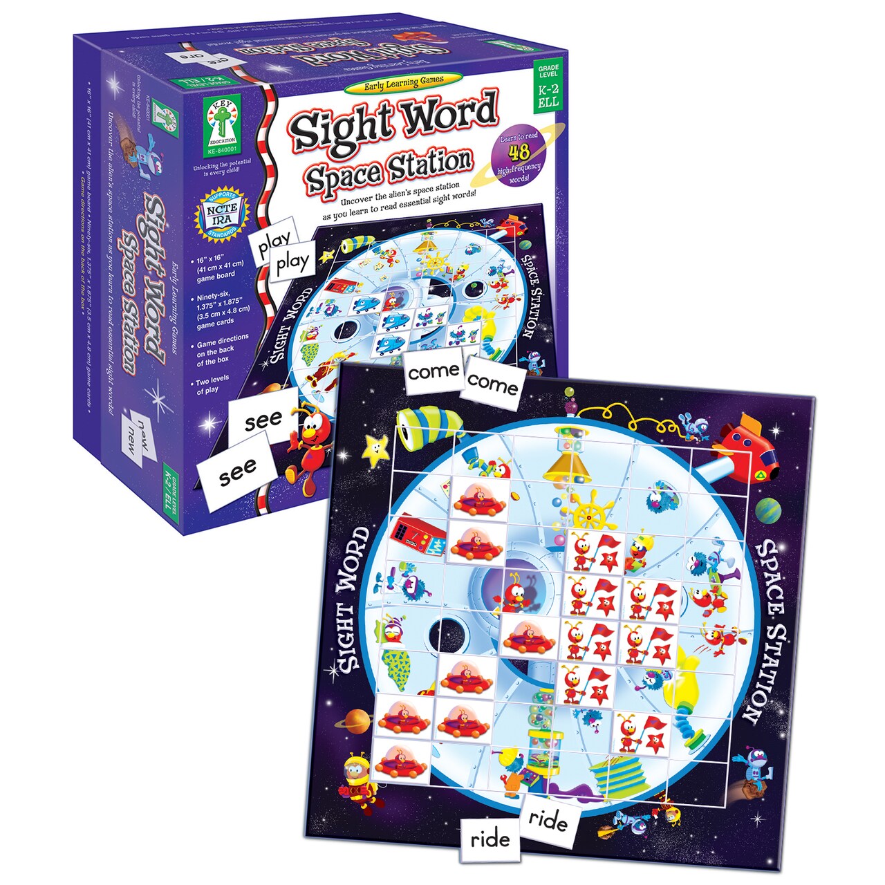 Sight Word Space Station Board Game, 8 Players, Ages 3+ Educational Game on Sight Words, Building Vocabulary, and Developing Reading Skills, Classroom or Homeschool Curriculum (97 pc)